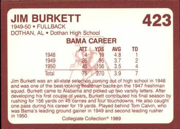 1989 Collegiate Collection Coke Alabama Crimson Tide (580) #423 Jim Burkett Back