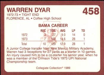 1989 Collegiate Collection Coke Alabama Crimson Tide (580) #458 Warren Dyar Back