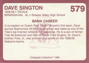 1989 Collegiate Collection Coke Alabama Crimson Tide (580) #579 Dave Sington Back