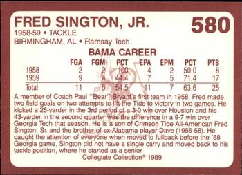 1989 Collegiate Collection Coke Alabama Crimson Tide (580) #580 Fred Sington, Jr. Back