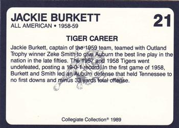 1989 Collegiate Collection Coke Auburn Tigers (580) #21 Jackie Burkett Back