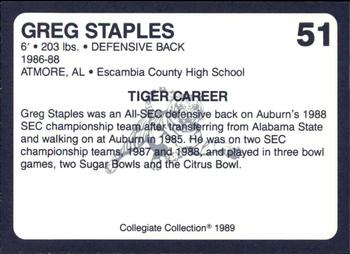 1989 Collegiate Collection Coke Auburn Tigers (580) #51 Greg Staples Back