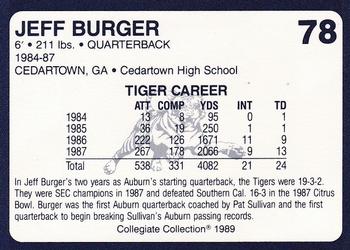 1989 Collegiate Collection Coke Auburn Tigers (580) #78 Jeff Burger Back