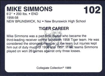 1989 Collegiate Collection Coke Auburn Tigers (580) #102 Mike Simmons Back