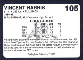 1989 Collegiate Collection Coke Auburn Tigers (580) #105 Vincent Harris Back