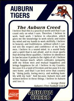 1989 Collegiate Collection Coke Auburn Tigers (580) #121 Auburn Creed Front