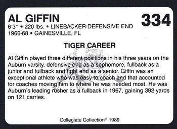 1989 Collegiate Collection Coke Auburn Tigers (580) #334 Al Giffin Back