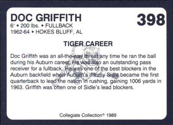 1989 Collegiate Collection Coke Auburn Tigers (580) #398 Doc Griffith Back