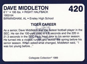 1989 Collegiate Collection Coke Auburn Tigers (580) #420 Dave Middleton Back