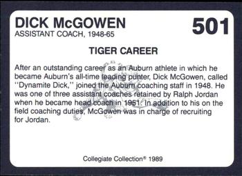 1989 Collegiate Collection Coke Auburn Tigers (580) #501 Dick McGowen Back