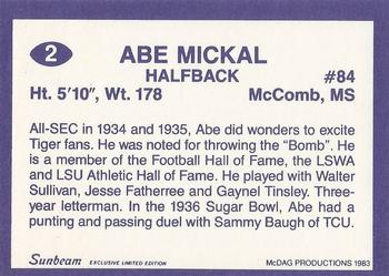 1983 Sunbeam Bread LSU Tigers #2 Abe Mickal Back