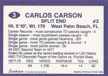 1983 Sunbeam Bread LSU Tigers #3 Carlos Carson Back