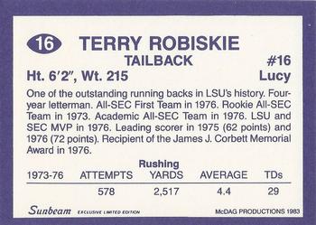 1983 Sunbeam Bread LSU Tigers #16 Terry Robiskie Back