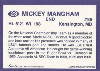 1983 Sunbeam Bread LSU Tigers #23 Mickey Mangham Back