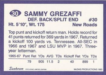 1983 Sunbeam Bread LSU Tigers #30 Sammy Grezaffi Back