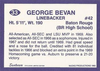 1983 Sunbeam Bread LSU Tigers #33 George Bevan Back