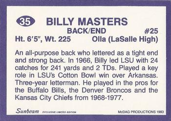 1983 Sunbeam Bread LSU Tigers #35 Billy Masters Back