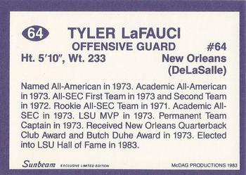 1983 Sunbeam Bread LSU Tigers #64 Tyler LaFauci Back