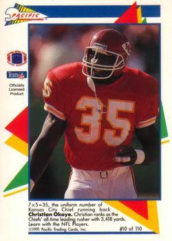 1991 Pacific Flash Cards #10 Christian Okoye Back