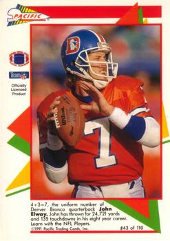 1991 Pacific Flash Cards #43 John Elway Back