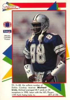 1991 Pacific Flash Cards #77 Michael Irvin Back