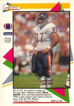 1991 Pacific Flash Cards #109 Chris Zorich Back