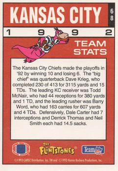 1993 Cardz The Flintstones NFL #68 Kansas City - Team Stats Back