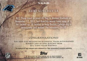 2012 Topps Valor - Valor Autographs Glory #VA-LK Luke Kuechly Back