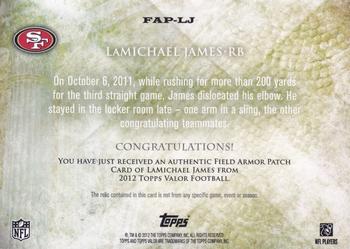 2012 Topps Valor - Field Armor Patches #FAP-LJ LaMichael James Back