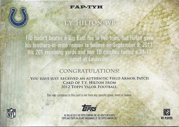 2012 Topps Valor - Field Armor Patches #FAP-TYH T.Y. Hilton Back