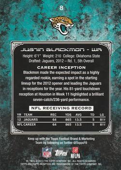 2013 Topps Inception #8 Justin Blackmon Back