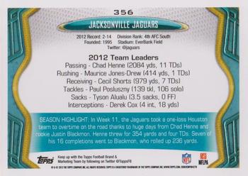 2013 Topps #356 Jacksonville Jaguars Back