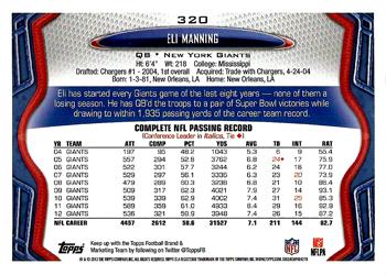2013 Topps #320 Eli Manning Back