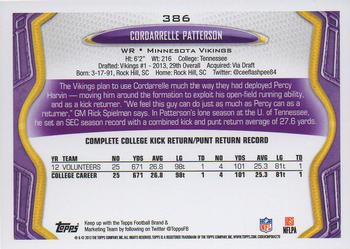 2013 Topps #386 Cordarrelle Patterson Back
