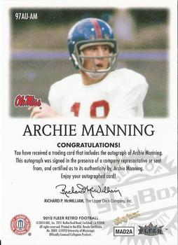 2012 Fleer Retro Ultra - Autographics 1997 #97AU-AM Archie Manning Back