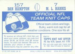 1985 Topps Stickers #7 / 157 M.L. Harris /  Dan Hampton Back