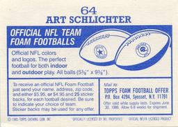 1985 Topps Stickers #64 Art Schlichter Back