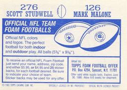 1985 Topps Stickers #126 / 276 Mark Malone / Scott Studwell Back