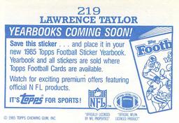1985 Topps Stickers #219 Lawrence Taylor Back