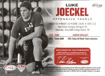 2013 SAGE HIT - Autographs Silver #A26 Luke Joeckel Back