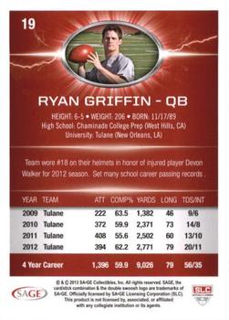 2013 SAGE HIT - Silver #19 Ryan Griffin Back