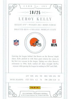2012 Panini National Treasures - Century Silver #165 Leroy Kelly Back