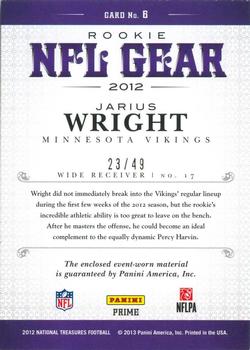 2012 Panini National Treasures - NFL Gear Combos Prime #6 Jarius Wright Back