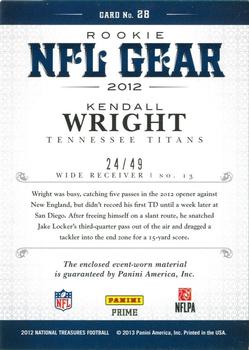 2012 Panini National Treasures - NFL Gear Combos Prime #28 Kendall Wright Back