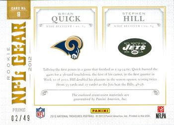 2012 Panini National Treasures - NFL Gear Dual Player Materials Prime #9 Brian Quick / Stephen Hill Back