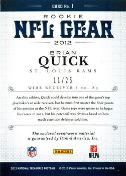 2012 Panini National Treasures - NFL Gear Quad #1 Brian Quick Back