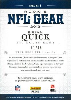 2012 Panini National Treasures - NFL Gear Quad Prime #1 Brian Quick Back