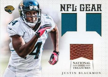 2012 Panini National Treasures - NFL Gear Triple #12 Justin Blackmon Front