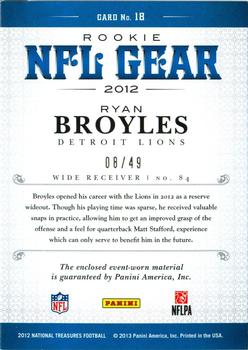2012 Panini National Treasures - NFL Gear Triple #18 Ryan Broyles Back