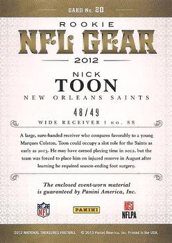 2012 Panini National Treasures - NFL Gear Triple #20 Nick Toon Back